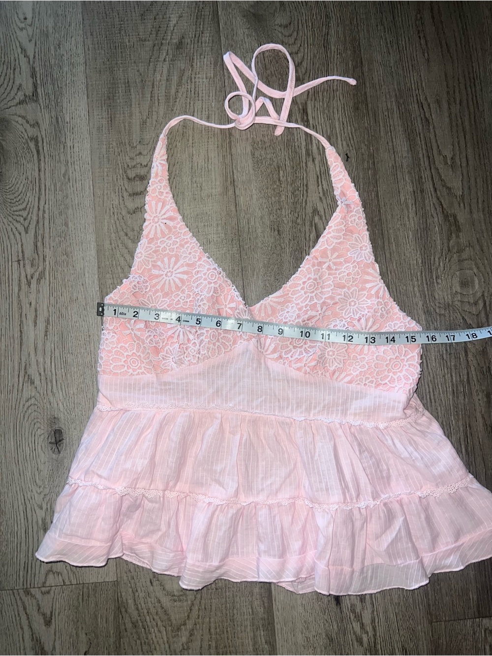 Pink Lace Halter Ruffle Summer Top - Picture 2 of 5